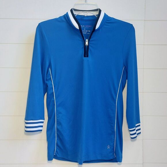 LOHLA Sport The Carolyn 3/4 Sleeve 1/4 Zip Pullover Top Women's Medium Blue Golf - Picture 2 of 7